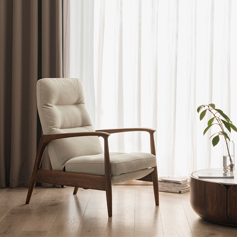 天然木フレームリクライニング ソファチェア