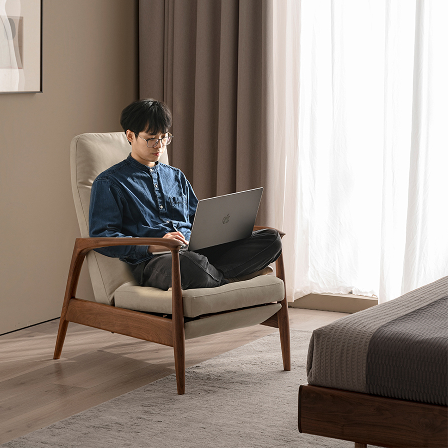 天然木フレームリクライニング ソファチェア