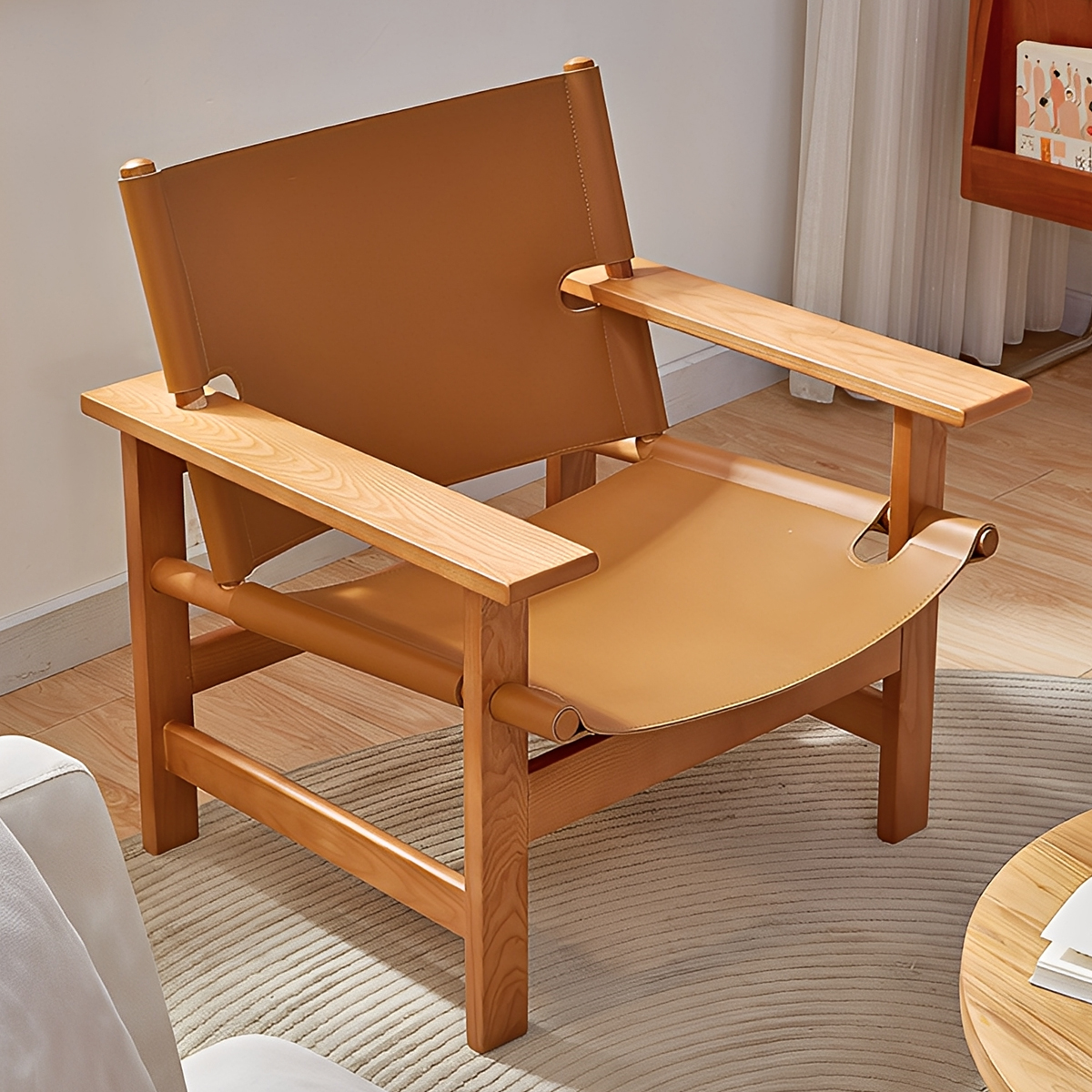 ナチュラルウッドレザーアームチェア