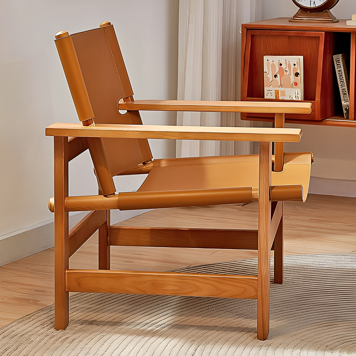ナチュラルウッドレザーアームチェア