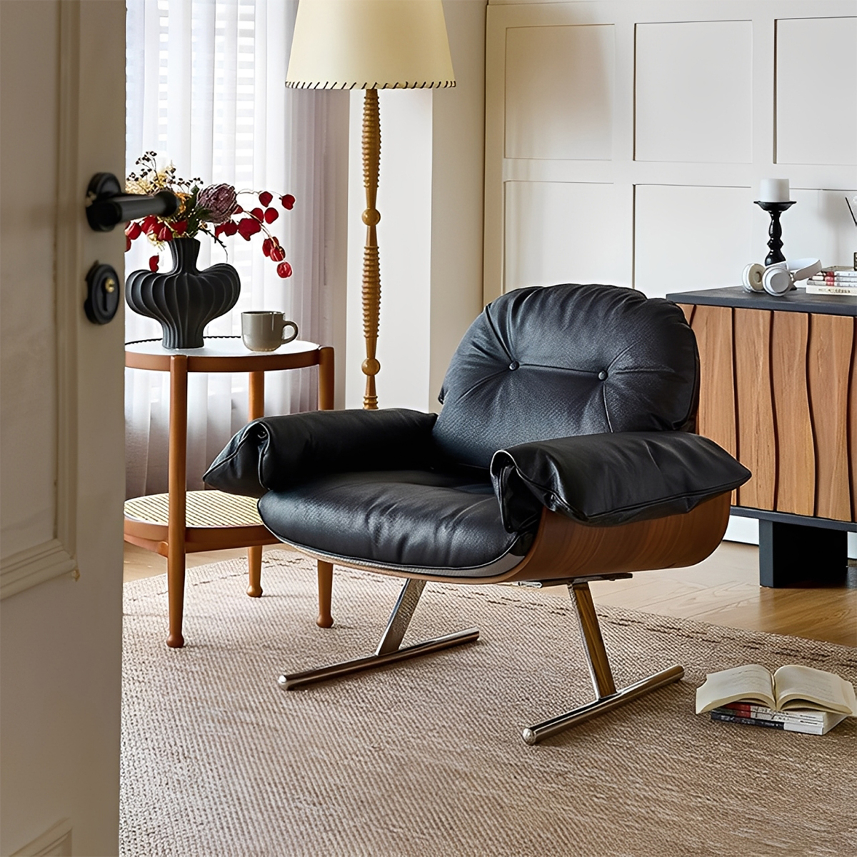 モダンワイドレザーチェア