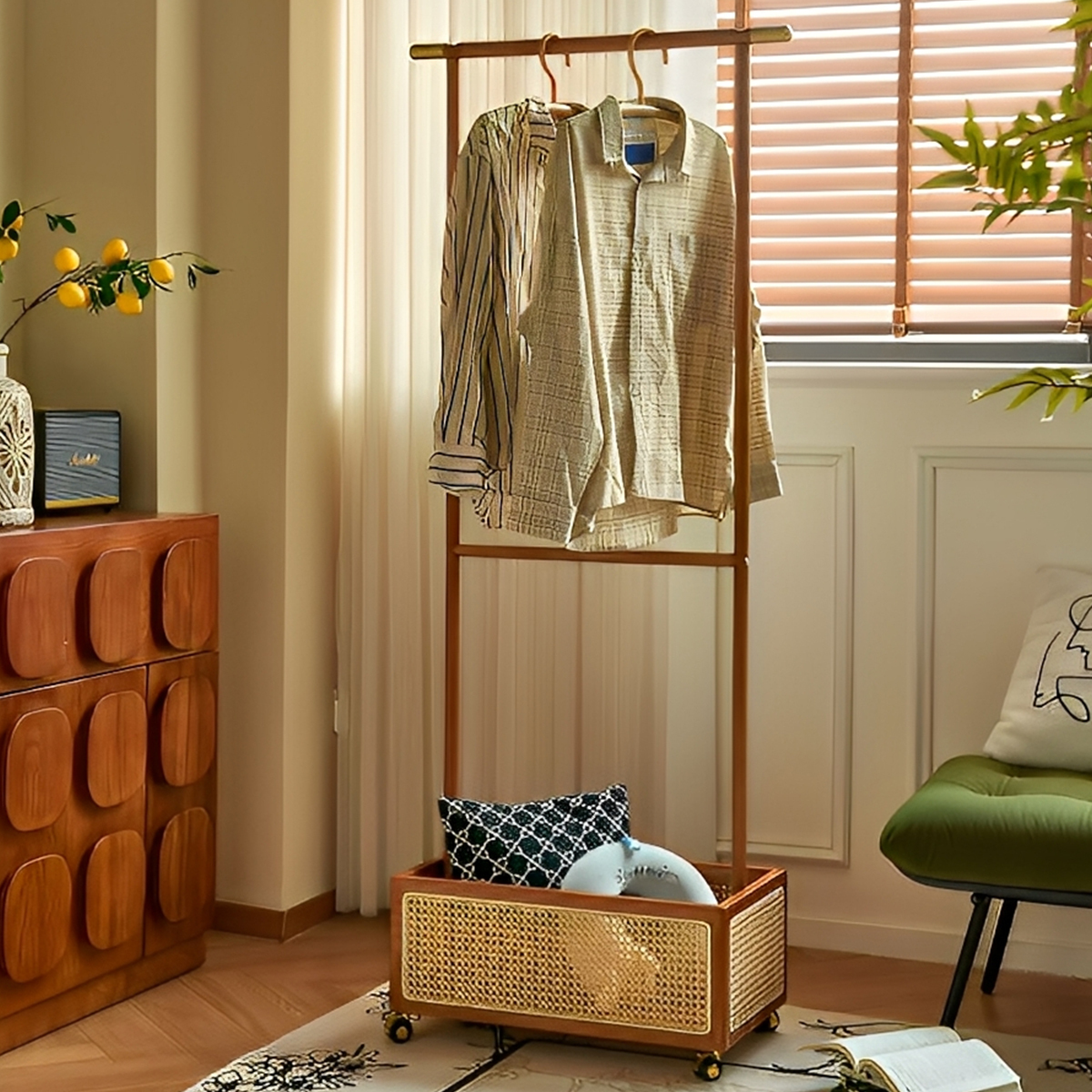 レトロモダン収納付きハンガーラック