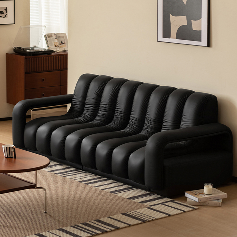 モードウェーブラインレザーソファ