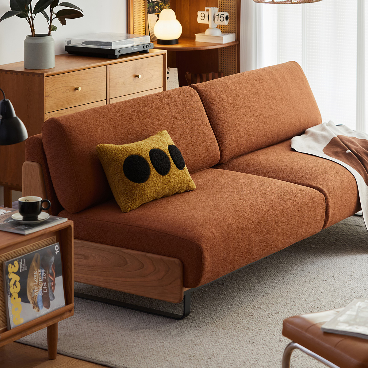 ヴィンテージ風ウッドフレームクッションソファ【カスタマイズ可】