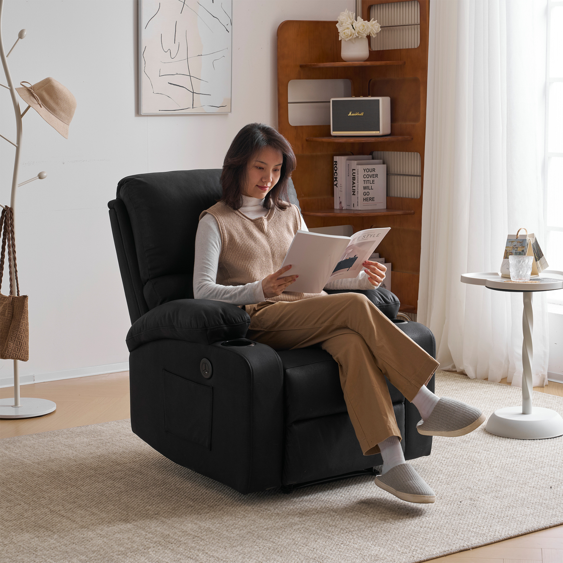 電動ダブルクッションリクライニングソファ