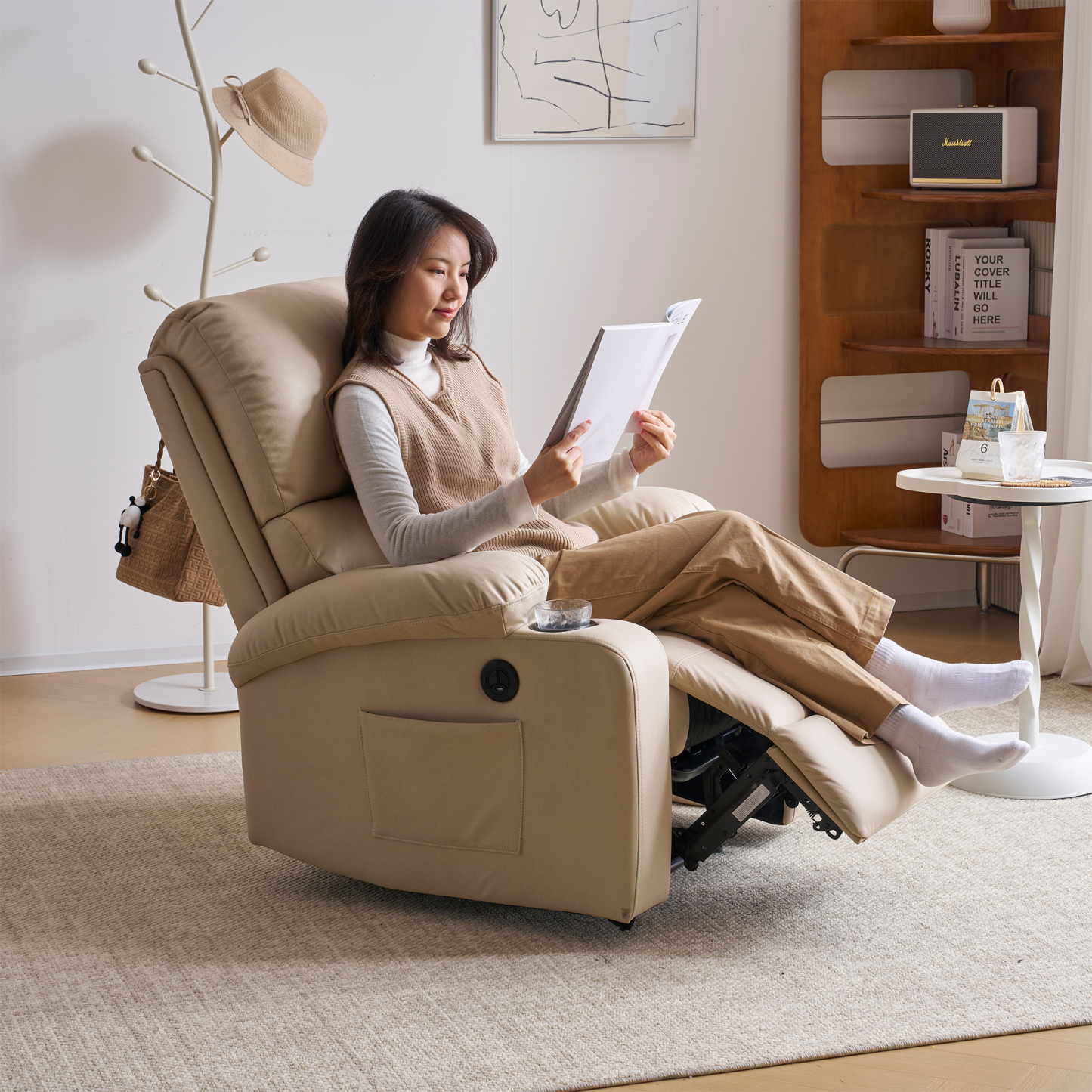 電動ダブルクッションリクライニングソファ