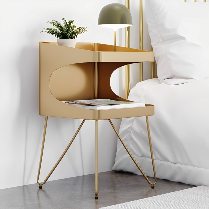 カーブシェルフサイドテーブル | ゴールド仕上げが際立つユニークで