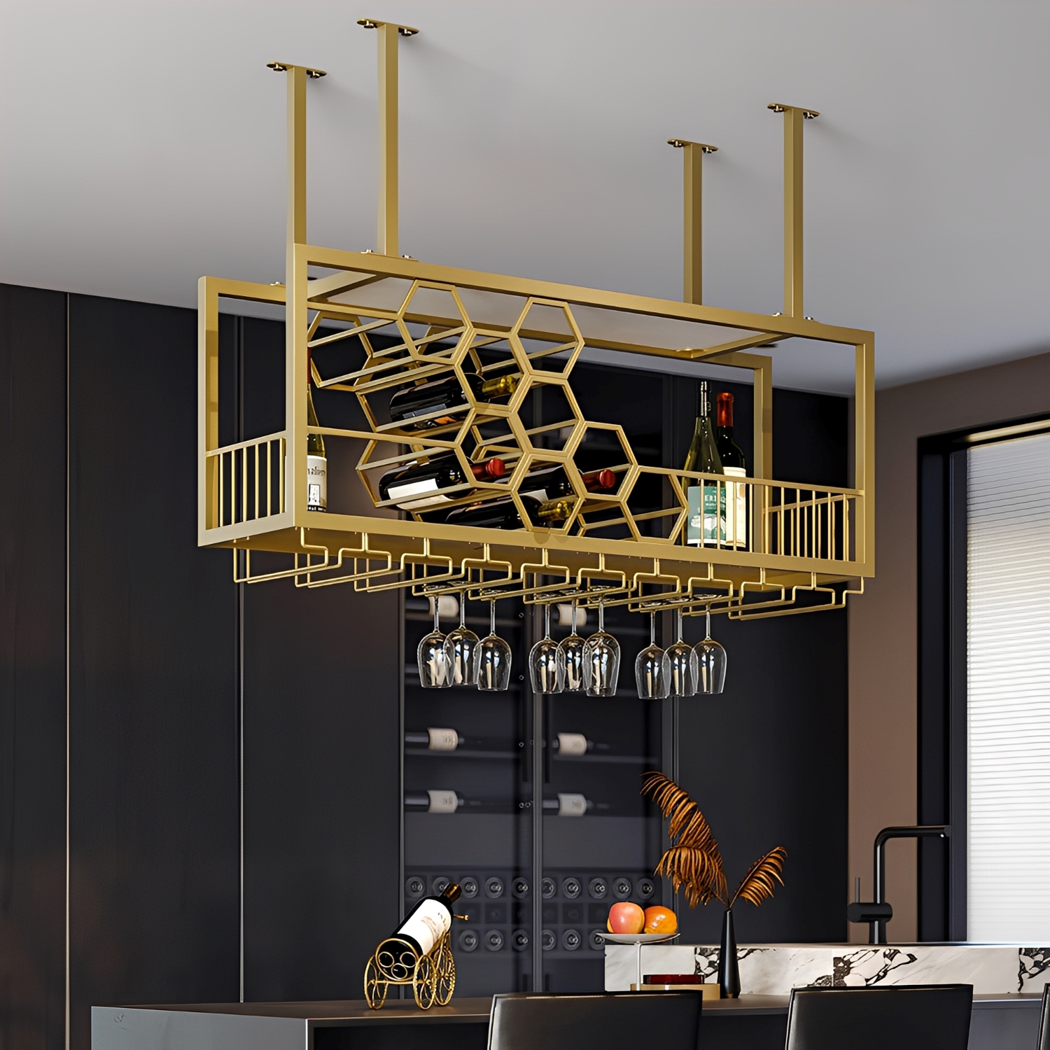 ハニカムデザイン吊り下げラック | 幾何学デザインが映えるモダン