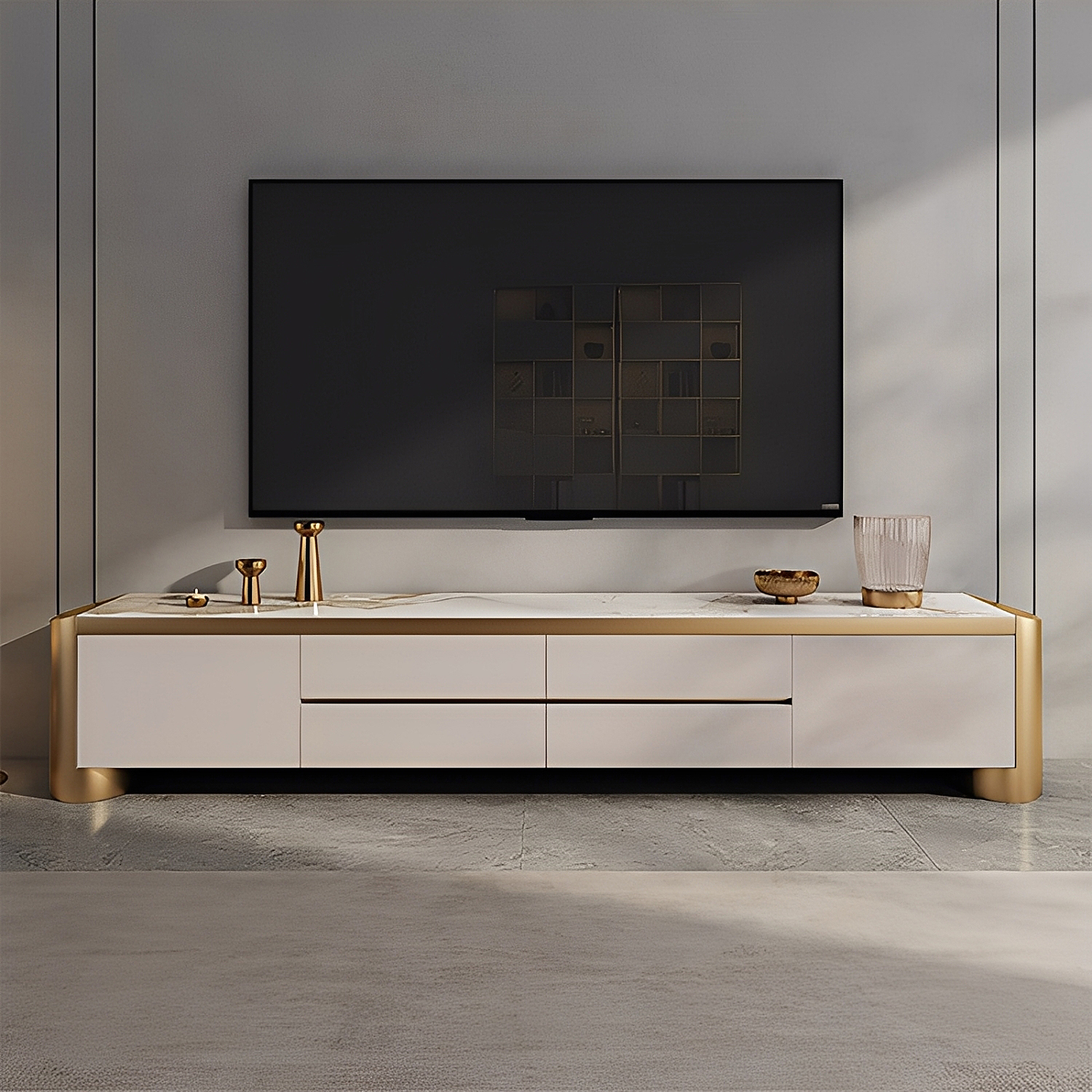 ホワイトゴールドモダンTVボード