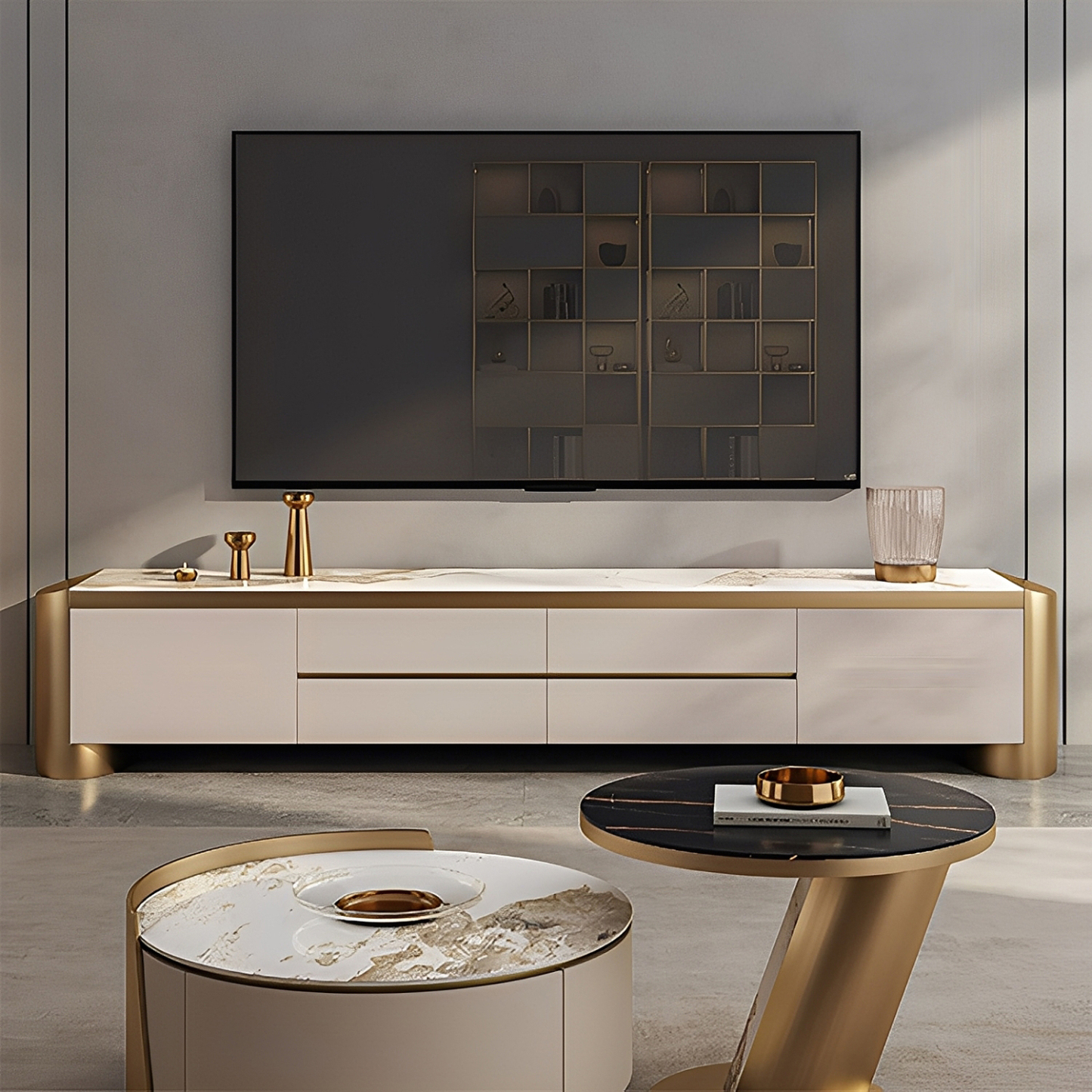 ホワイトゴールドモダンTVボード