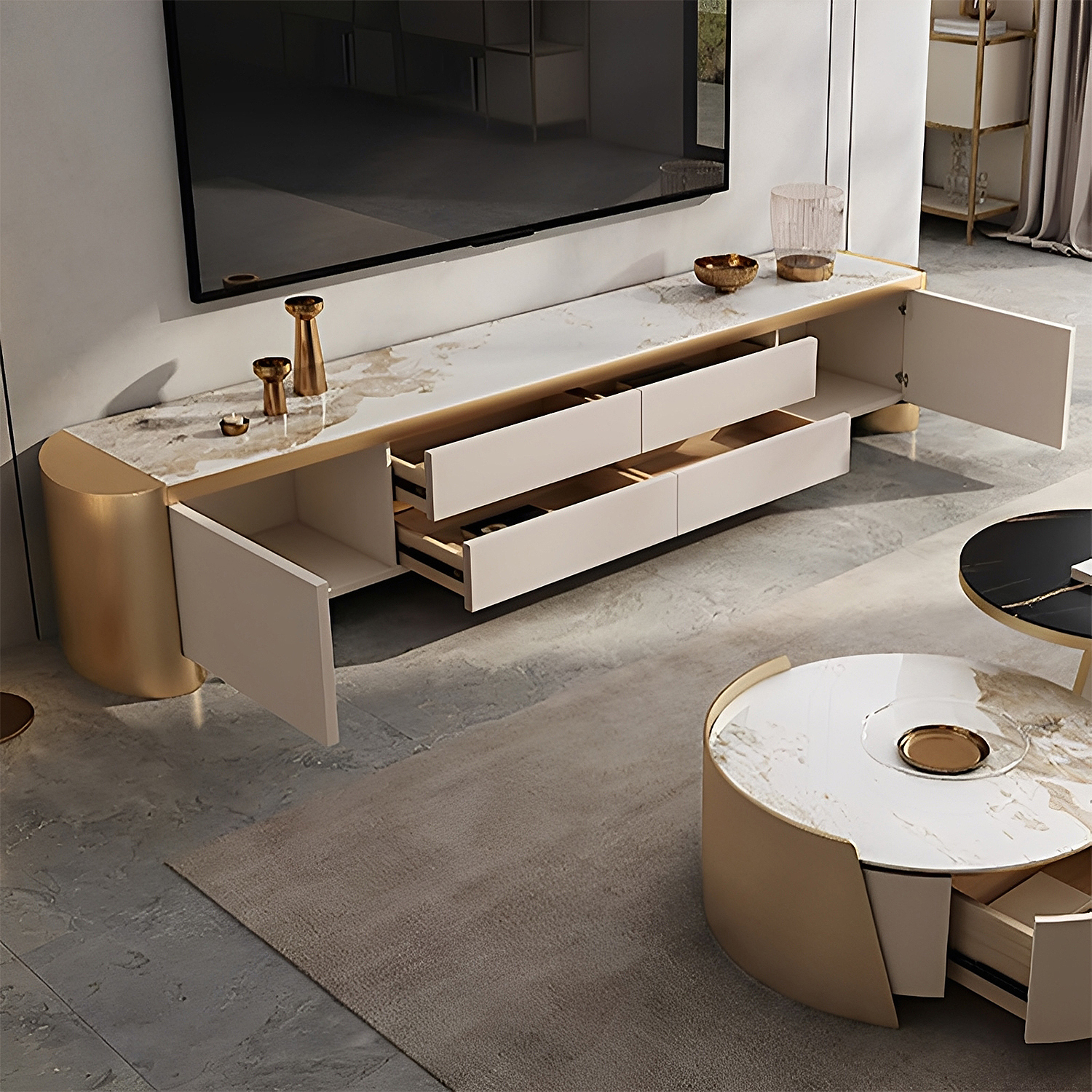 ホワイトゴールドモダンTVボード