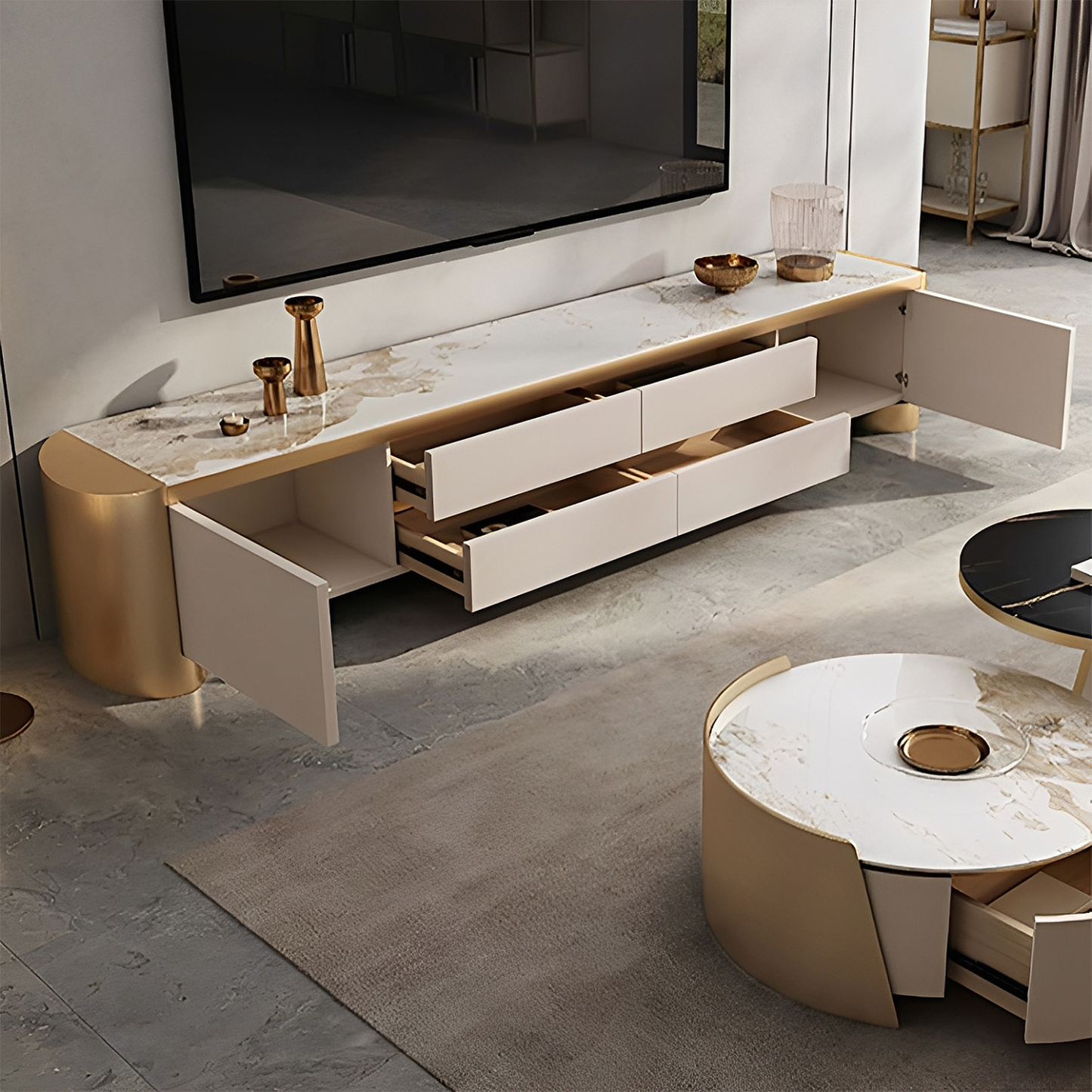 ホワイトゴールドモダンTVボード