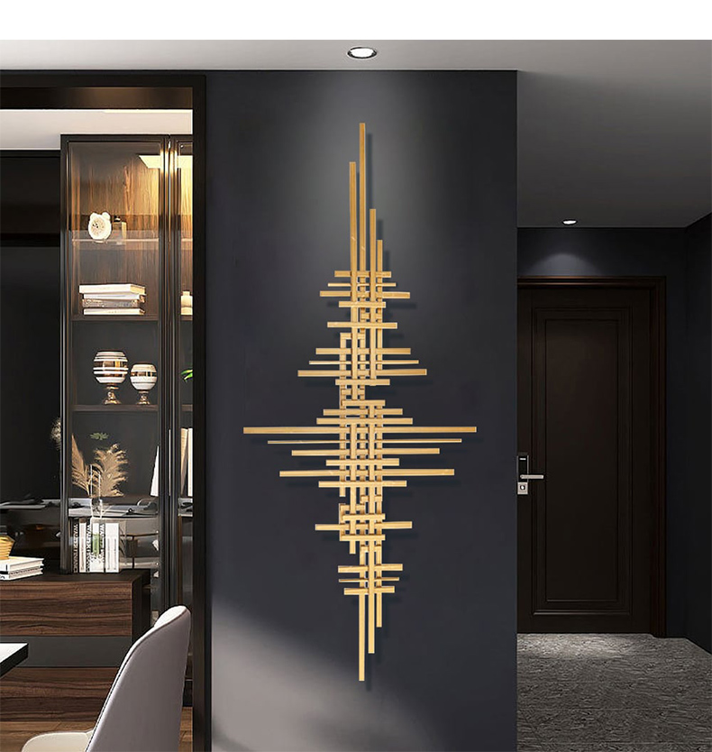 モダン幾何学ウォールアート | 壁面を引き締める金属のライン