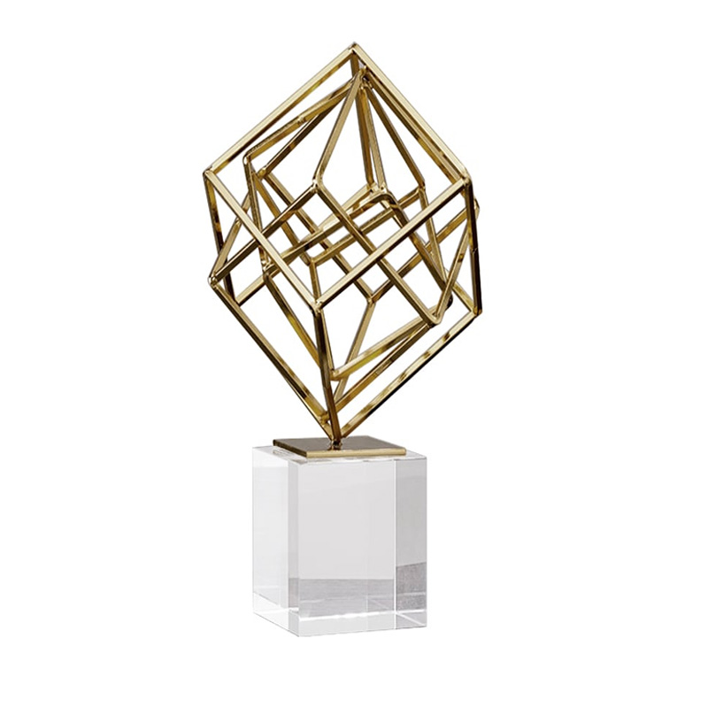 ジオメトリックキューブオブジェ | ゴールドとクリスタルが織りなす