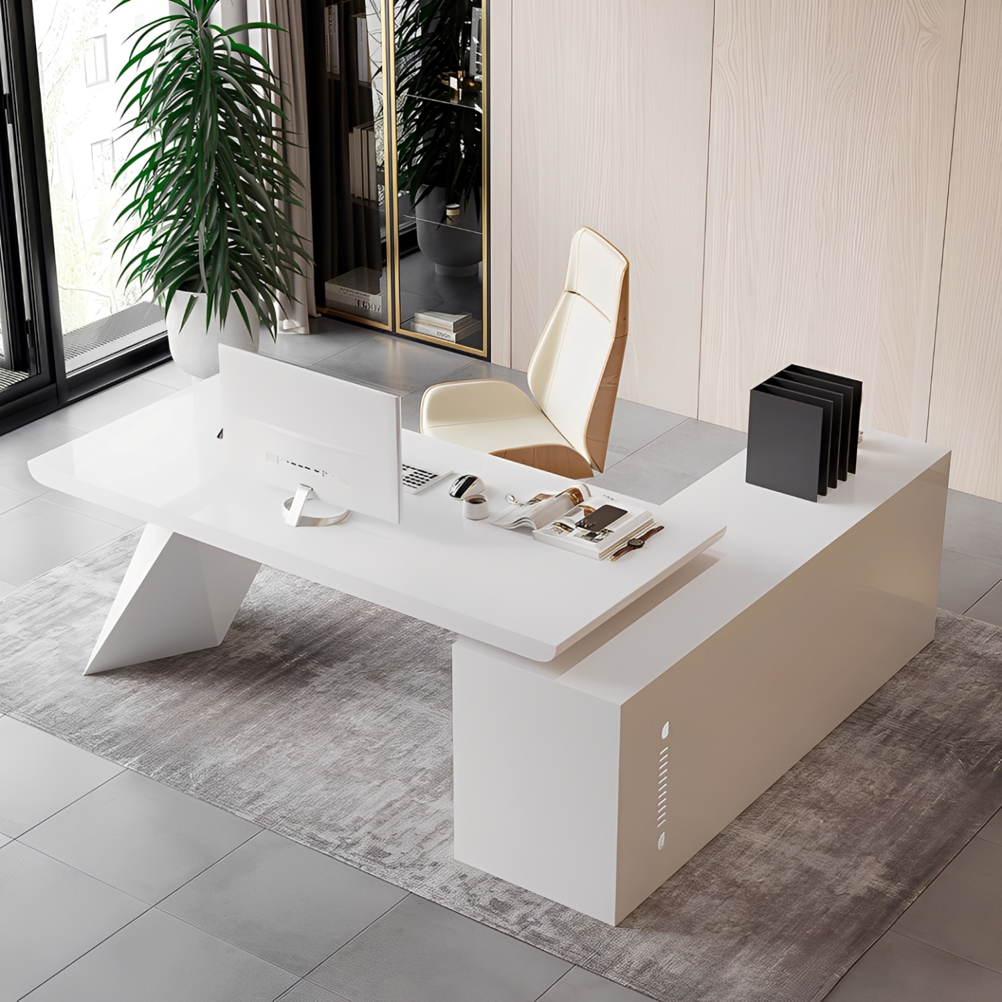 モダンデザインオフィスデスク | 省スペースで収納力抜群なL字型