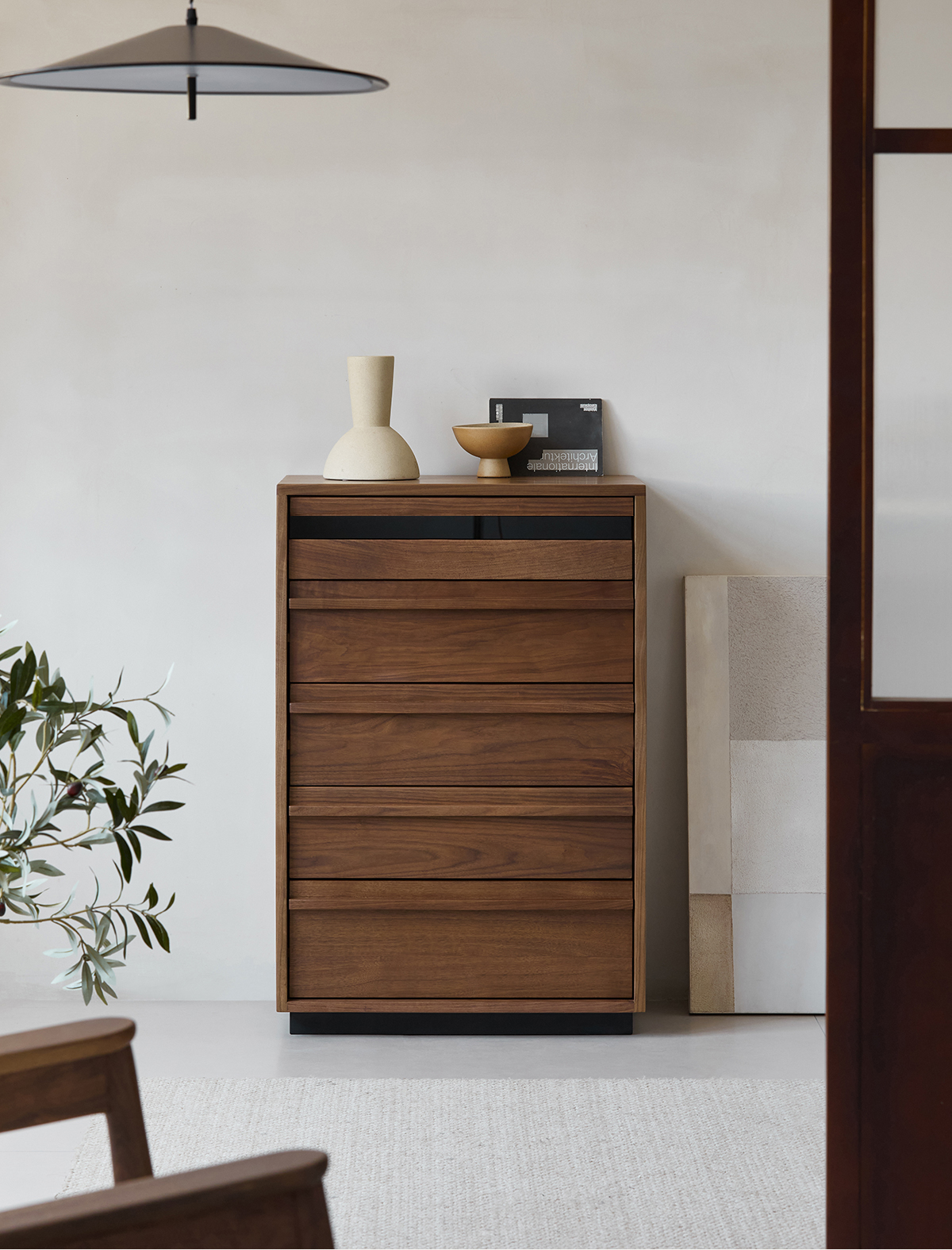 Woody Prime Walnut シンプルレトロチェスト【高級天然ブラック