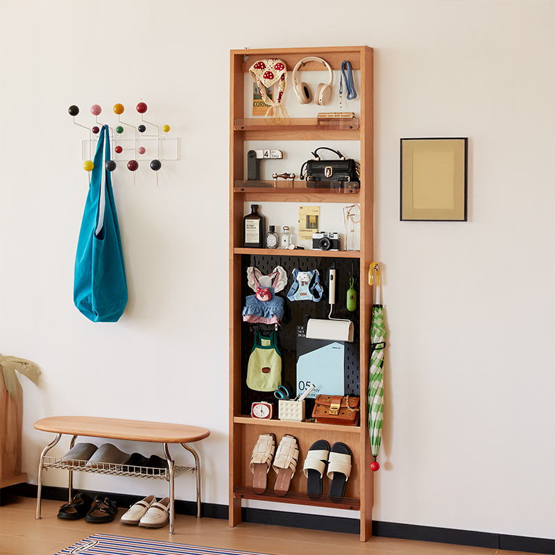 チェリー材 極薄木製シェルフ | 狭い空間でも使いやすい薄型収納