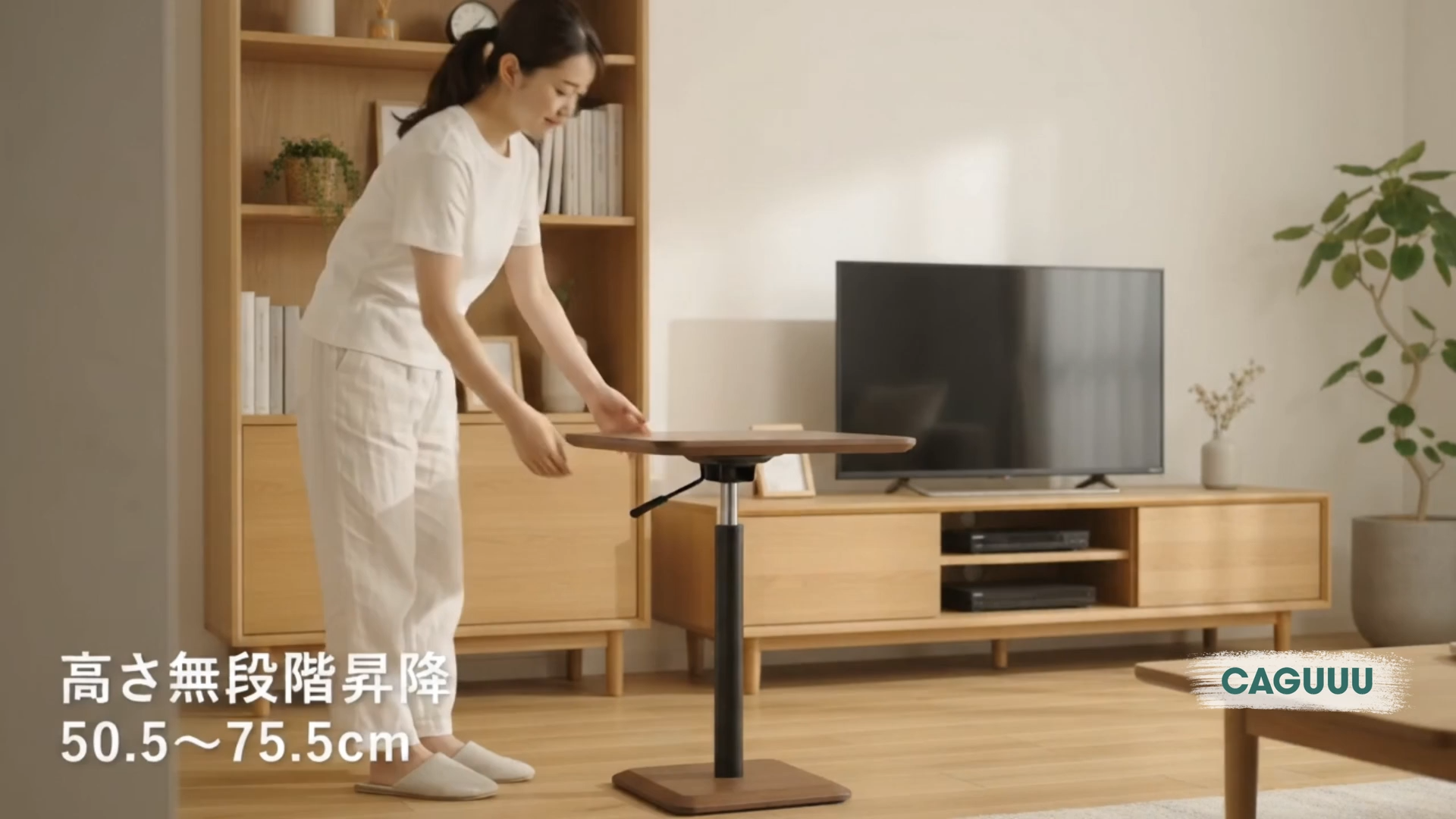 Woody Select マルチデザインミニサイドテーブル｜360°回転天板、高さ50.5〜75.5cmで調整できるミニテーブル