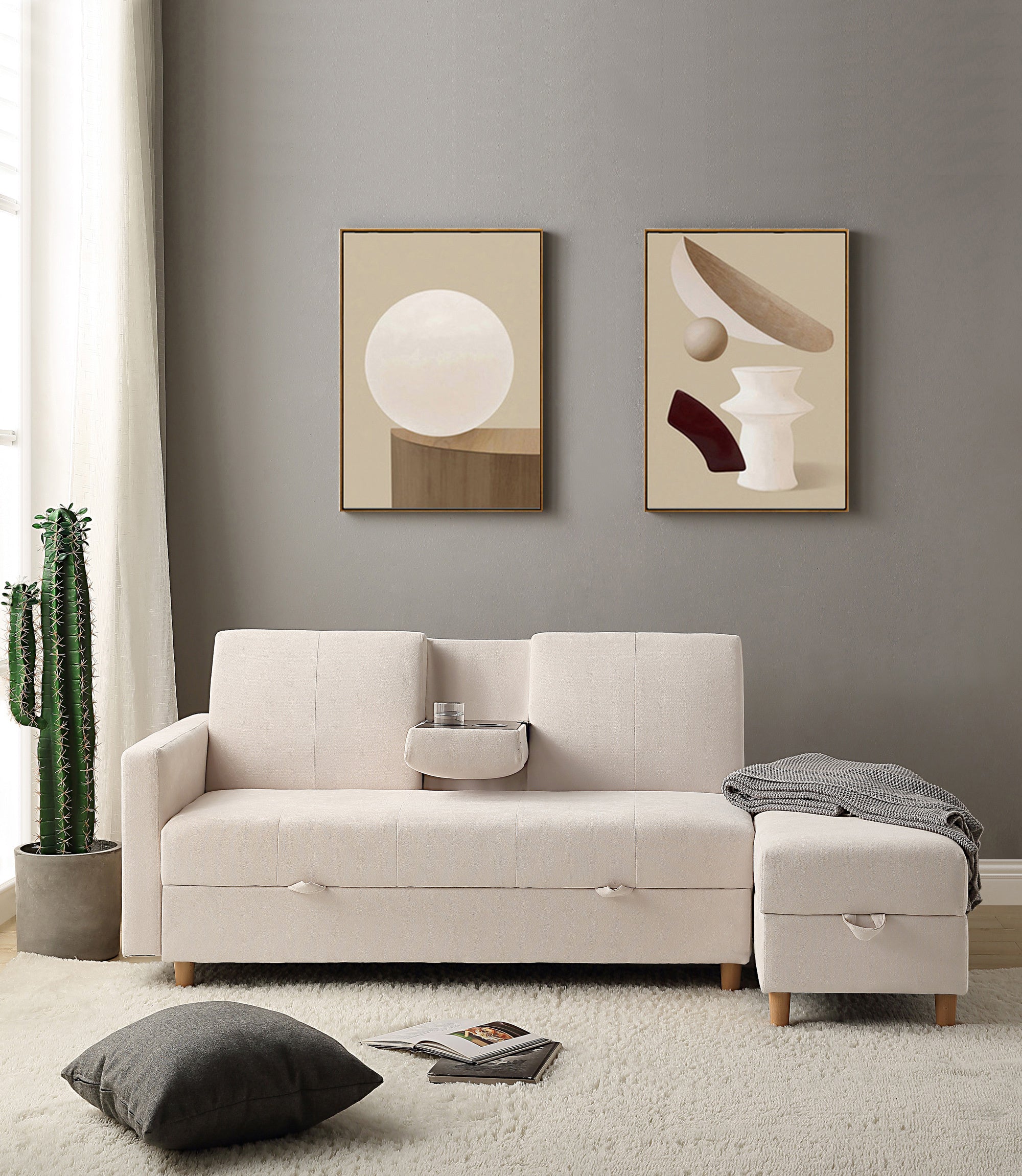 新品　ソファ　ソファー　3人掛け多機能　ソファセット　アイボリー 収納付き多機能3人掛けソファ | 自由自在に変形する多機能ソファ – CAGUUU