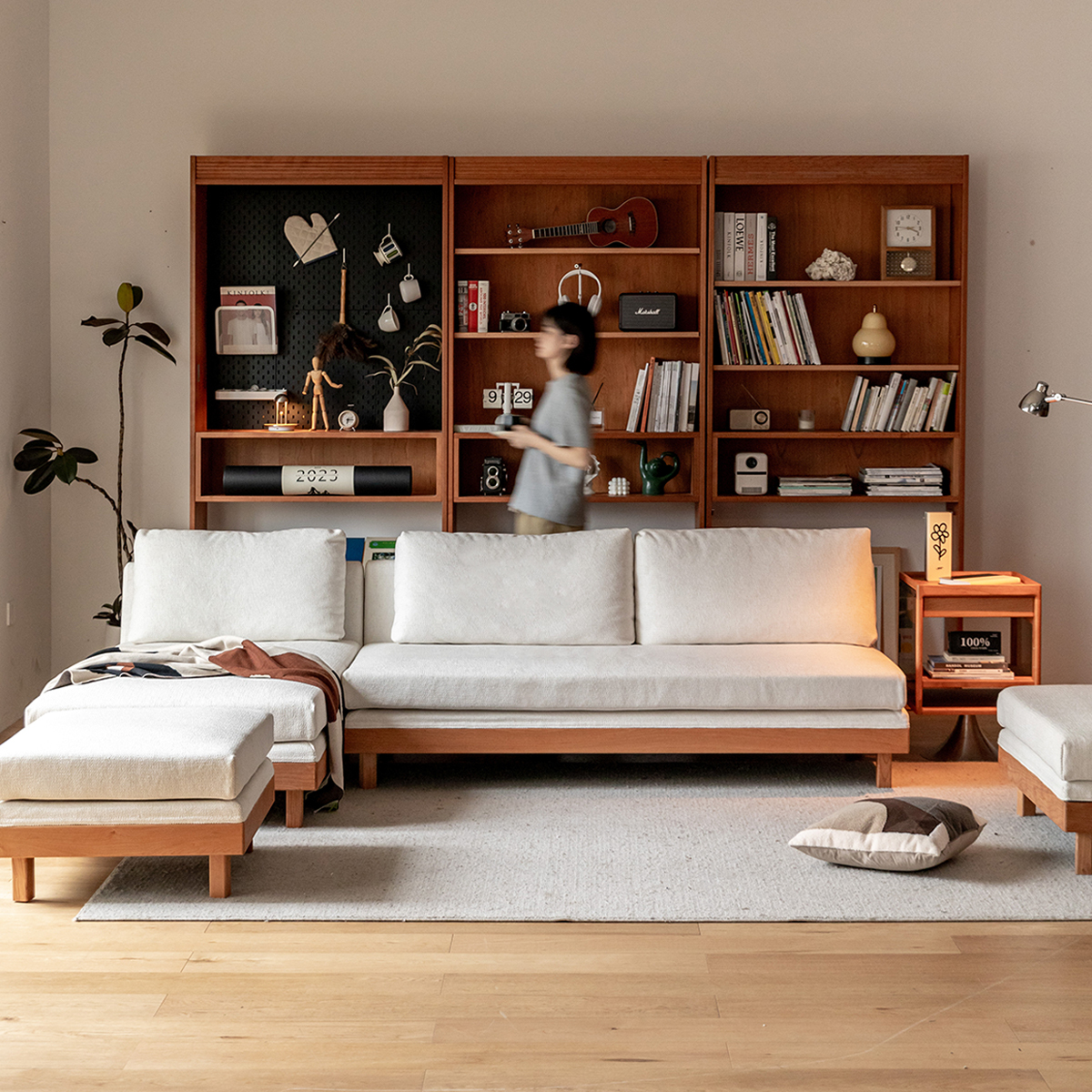 Woody Prime Cherry ウッドフレームスクエアクッションシステムソファ【カスタマイズ可】