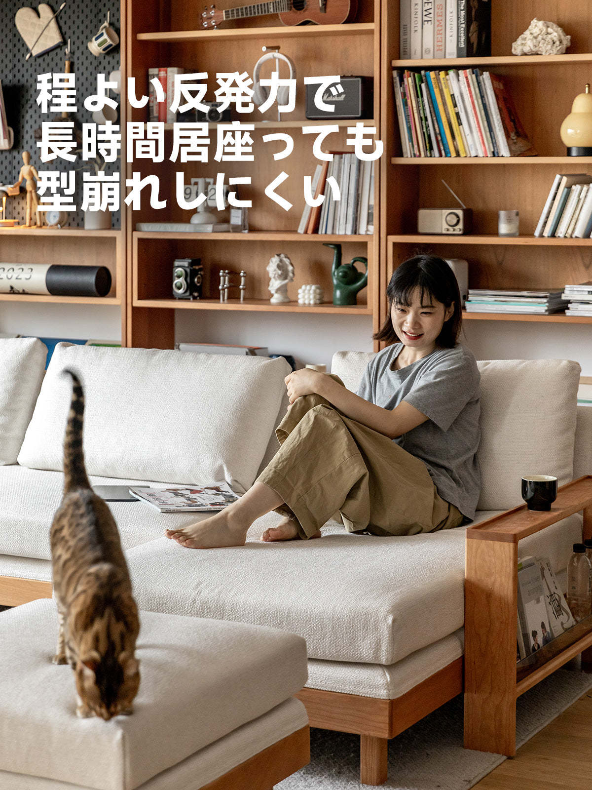チェリー材 ウッドフレームスクエアクッションシステムソファ
