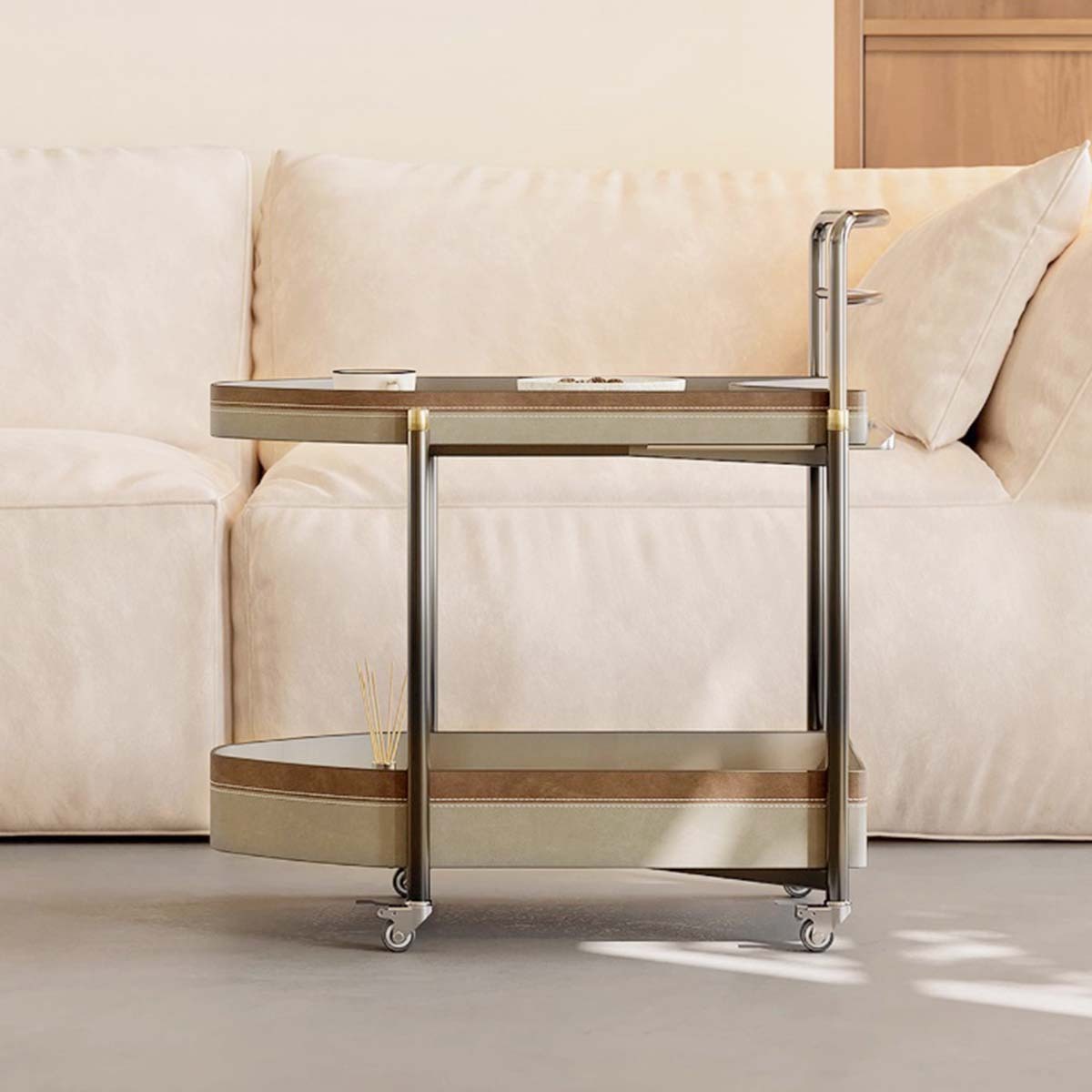 可動式レザー調サイドワゴン