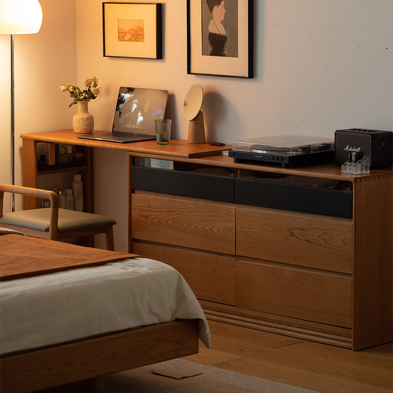収納付きウッド伸長式ドレッサー | チェリー材を使ったヴィンテージ感