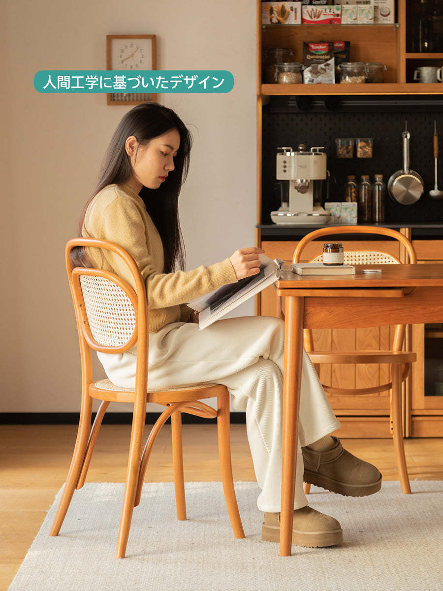 ラタン調ラウンドウッドダイニングチェア
