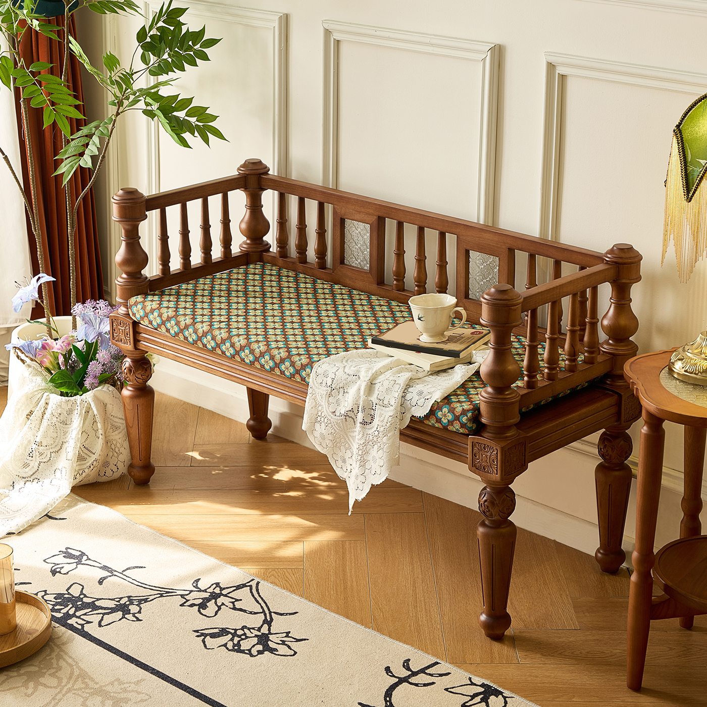 ガラス装飾ロングベンチ