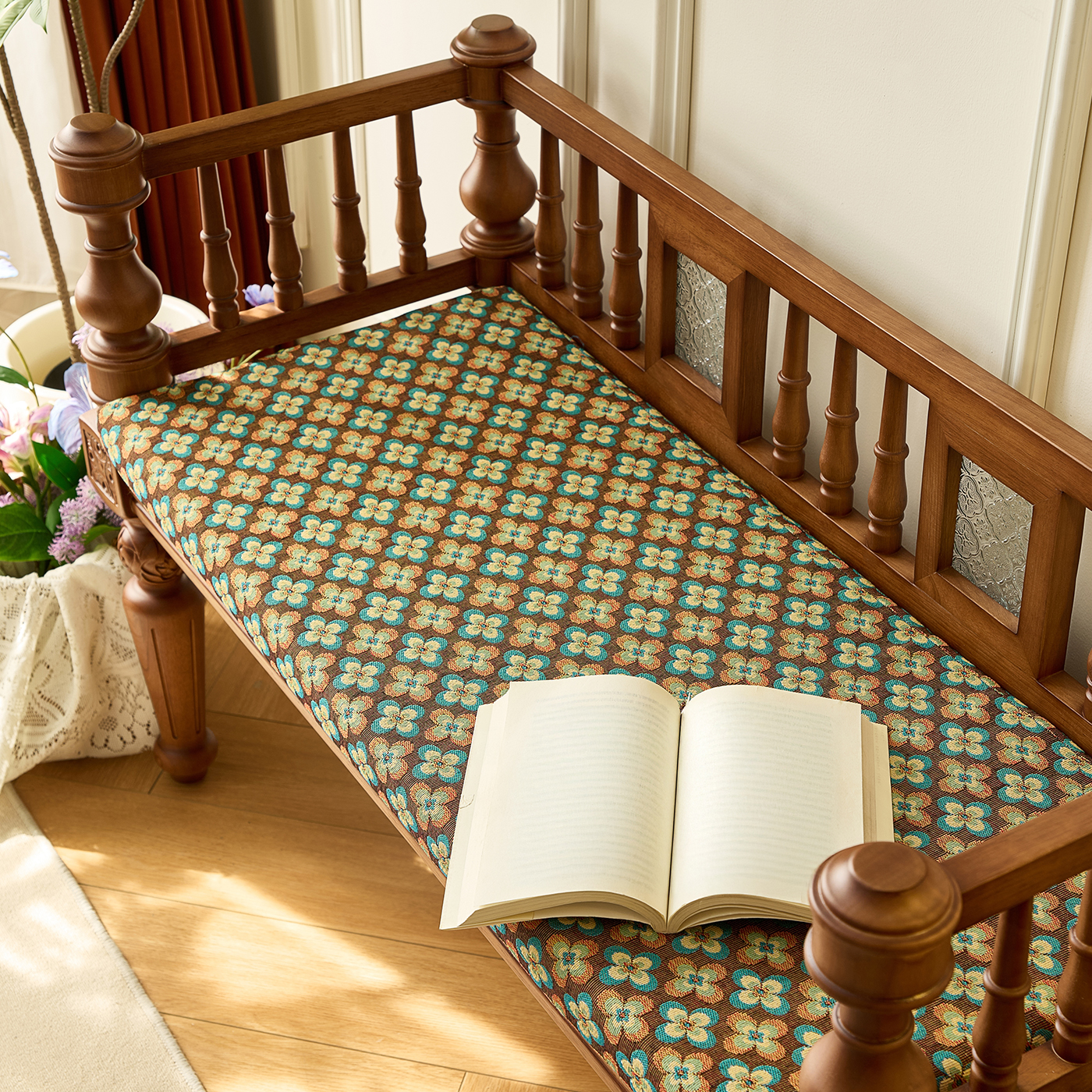 ガラス装飾ロングベンチ