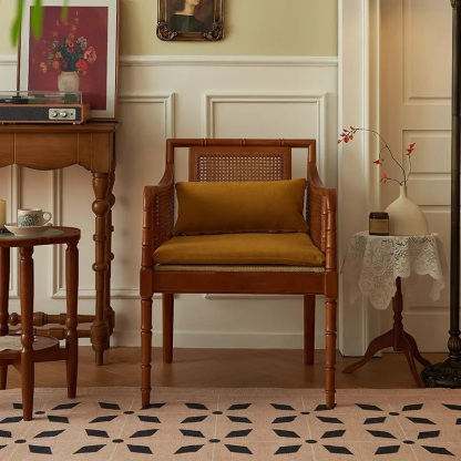 ラタン調木製リビングチェア