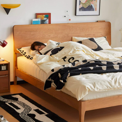 チェリー材 可調式ヘッドボード付きベッド