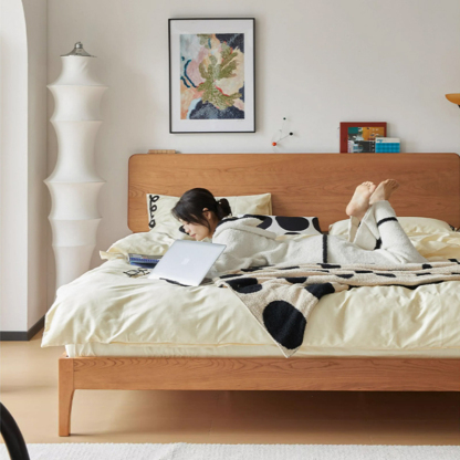 チェリー材 可調式ヘッドボード付きベッド