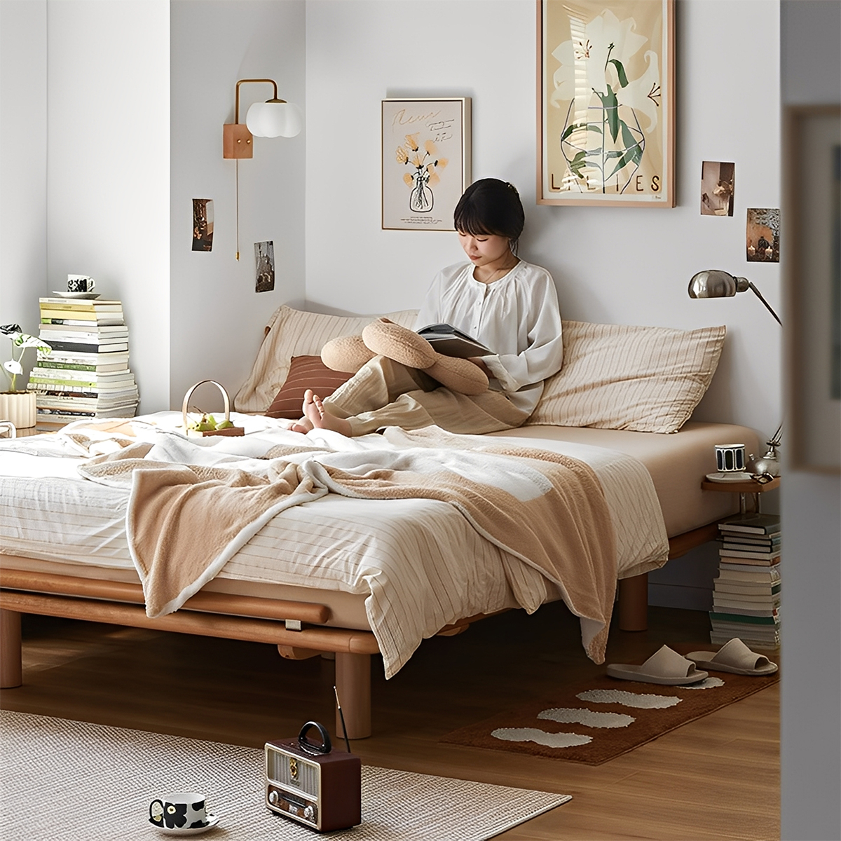 チェリー材 木製ヘッドボードレスベッドフレーム – CAGUUU