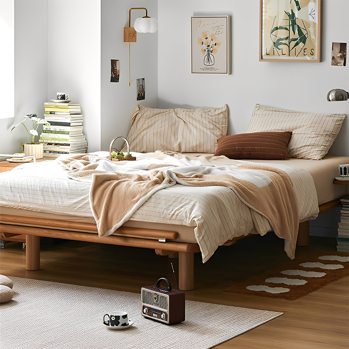 チェリー材 木製ヘッドボードレスベッドフレーム – CAGUUU