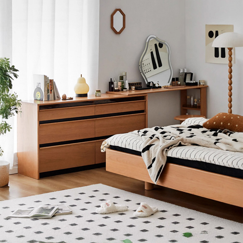 チェリー材 多機能収納デスク