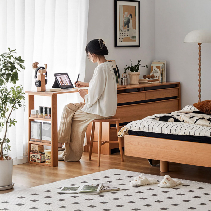 チェリー材 多機能収納デスク