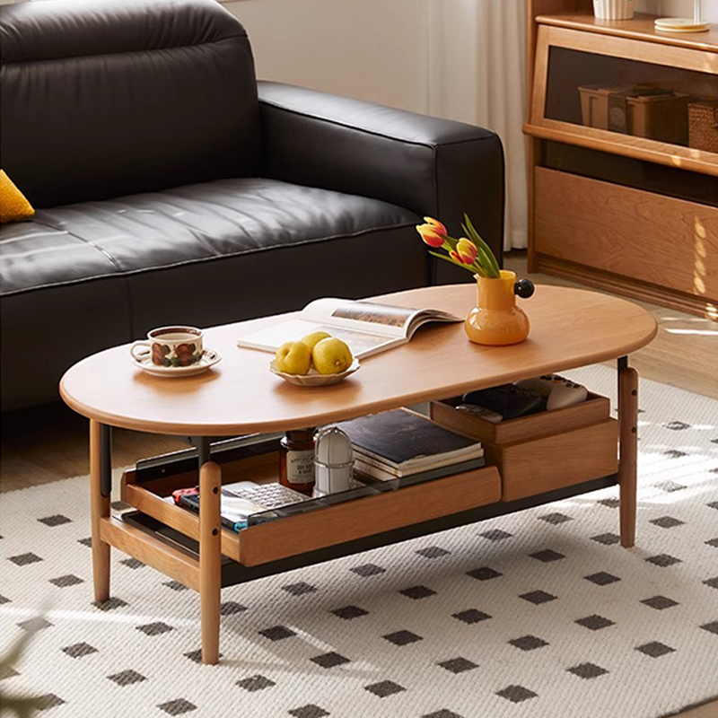 チェリー材 天然木コーヒーテーブル | チェリー無垢の温かみと収納力の