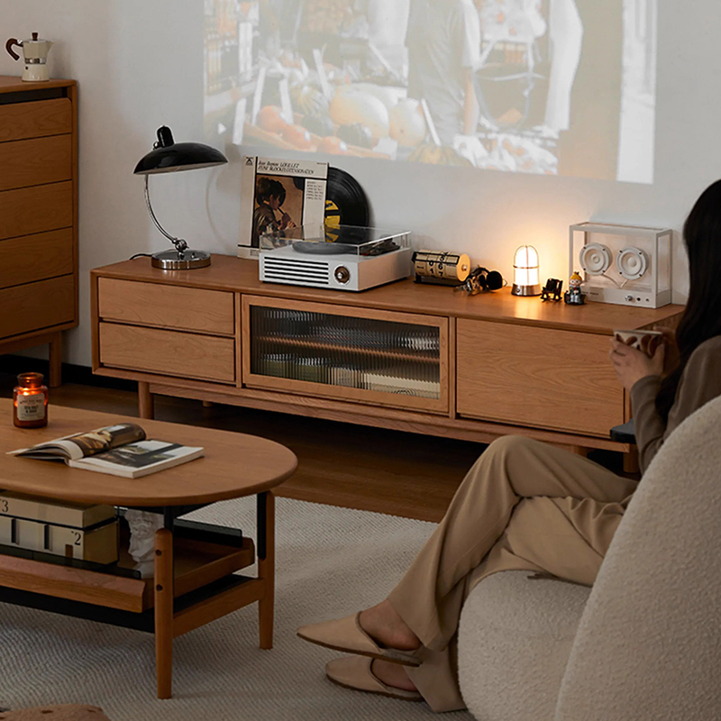 チェリー材 スタイリッシュテレビキャビネット | 高級感あるチェリー材