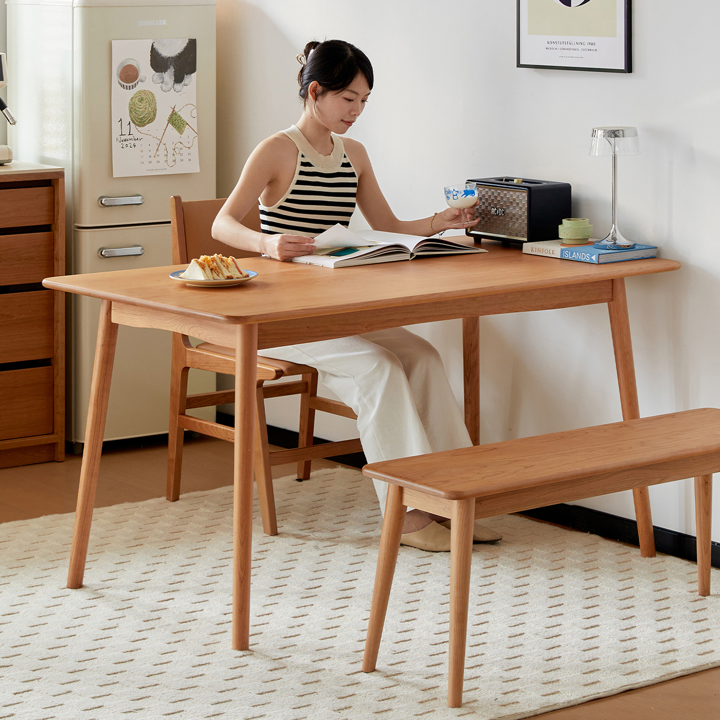 チェリー材 天然木ダイニングテーブル