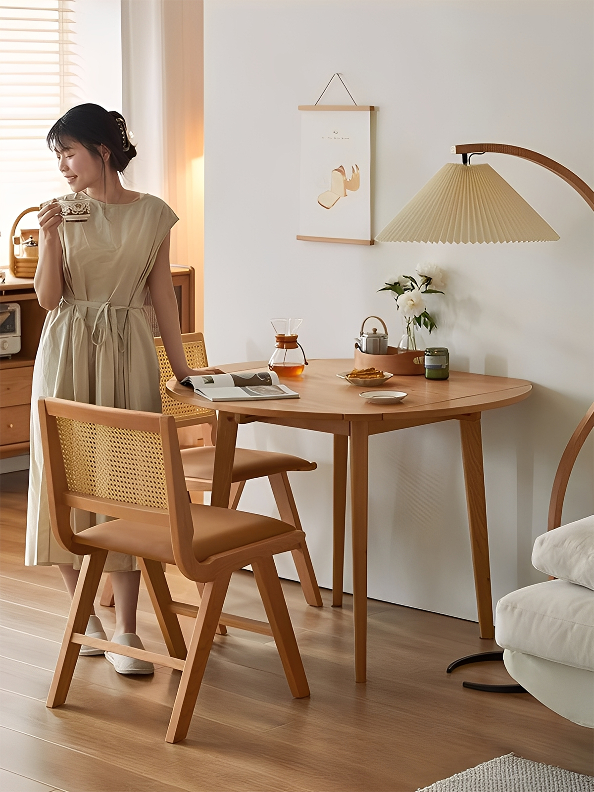 チェリー材 天然木マルチフォーム変形テーブル | 多機能変形で柔軟に