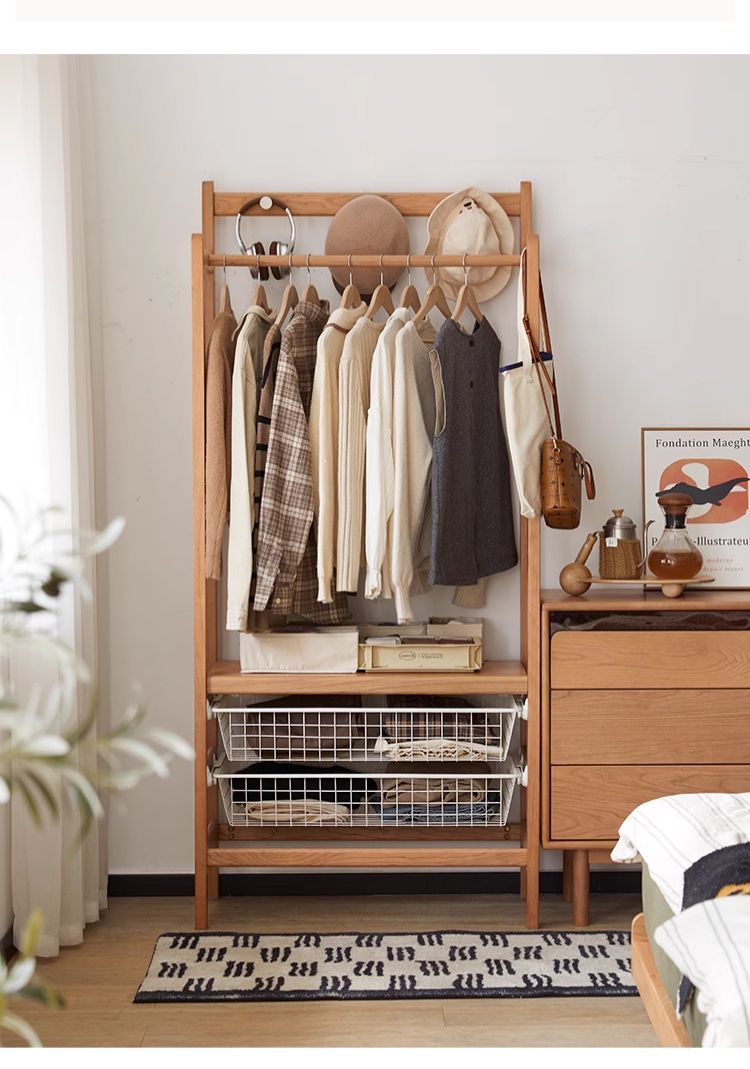 チェリー材 多機能ハンガーラック | チェリー材使用した収納力と高級感