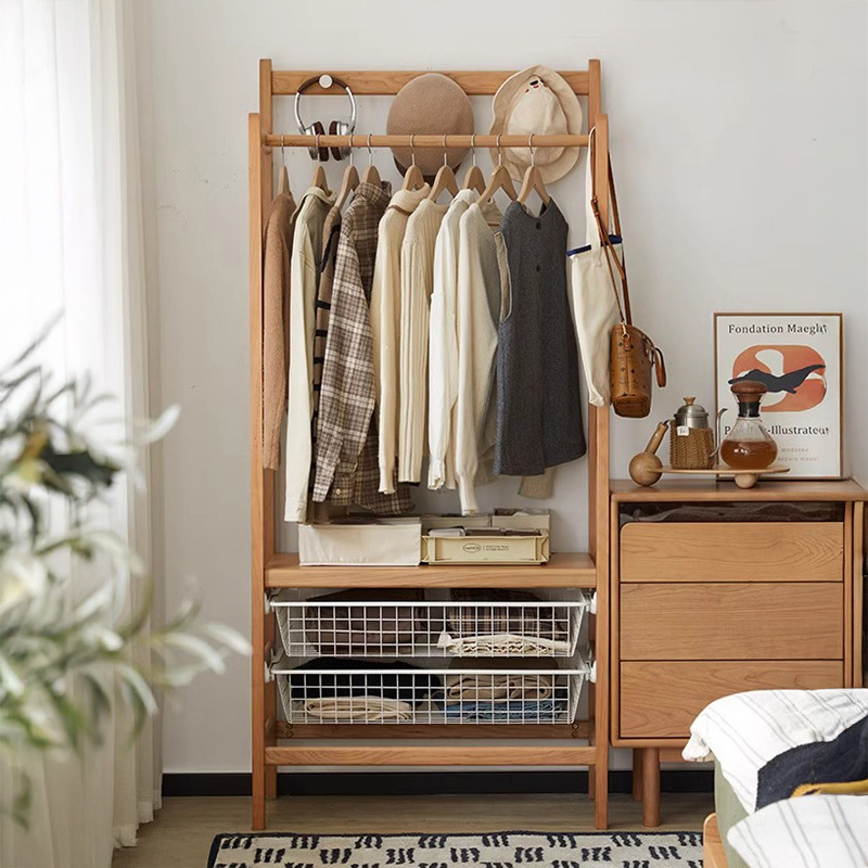 チェリー材 多機能ハンガーラック