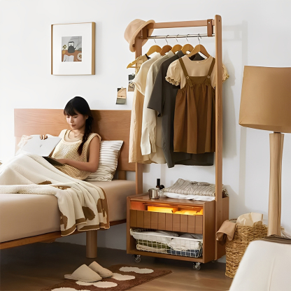 チェリー材 キャスター付きハンガーラック