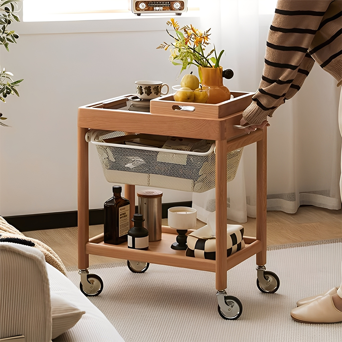 チェリー材 モバイルストレージカート