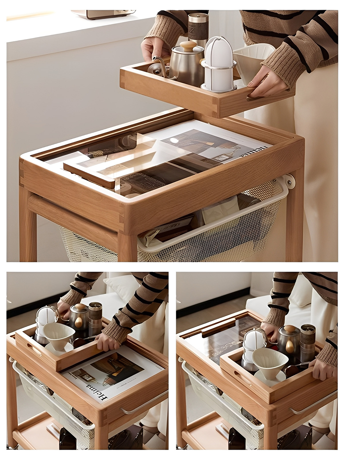 チェリー材 モバイルストレージカート