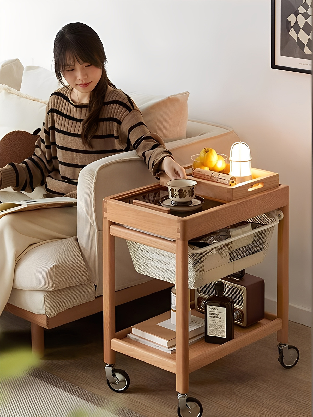 チェリー材 モバイルストレージカート