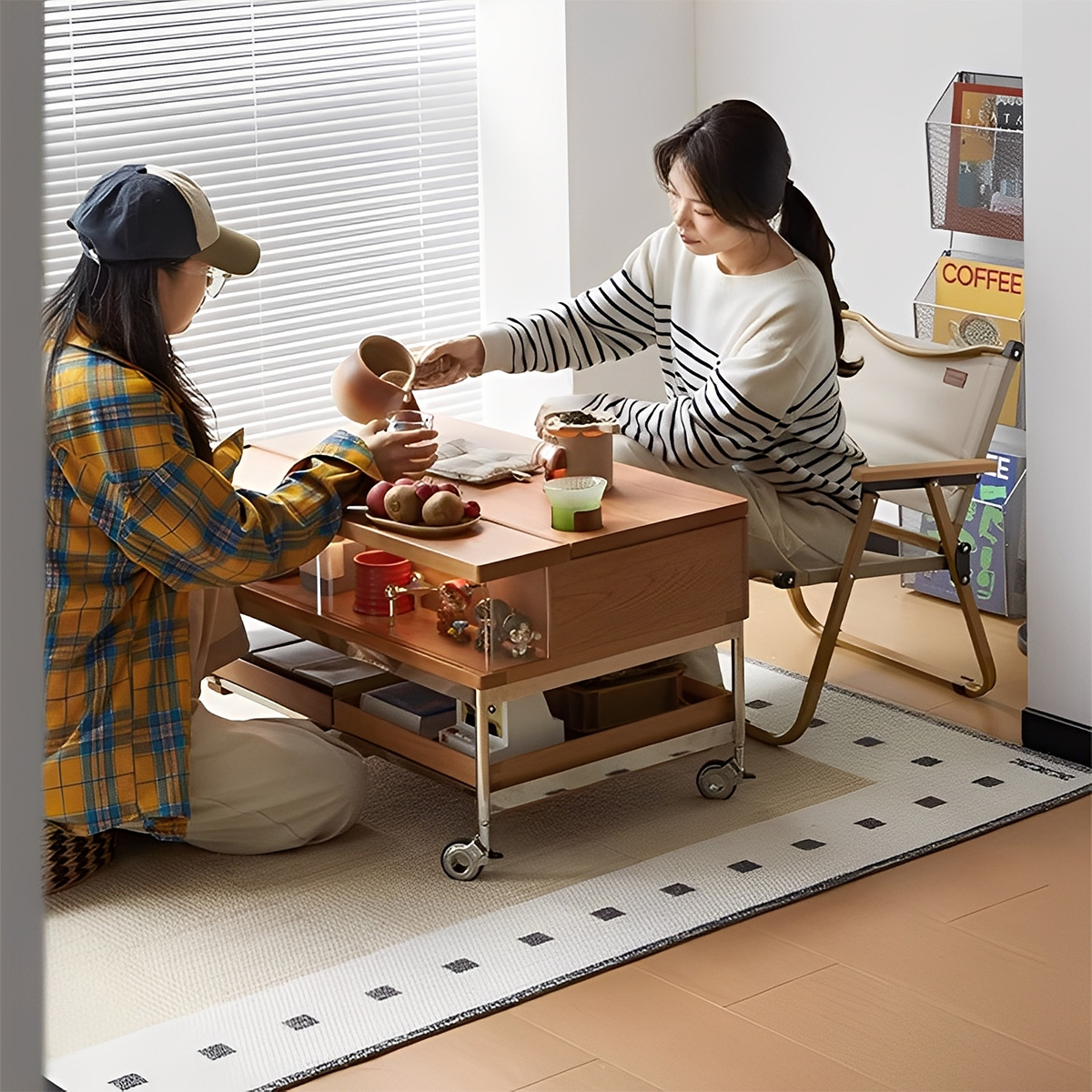 【OUTLET品】Woody Prime Cherryマルチファンクションローテーブル【高級天然チェリー材】