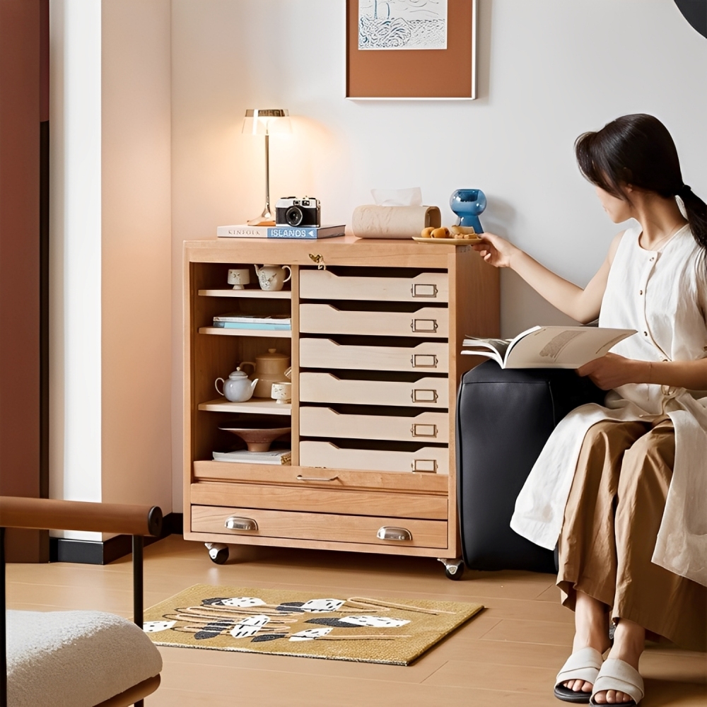 Woody Prime Cherry シャッター式キャビネット【高級天然チェリー材】