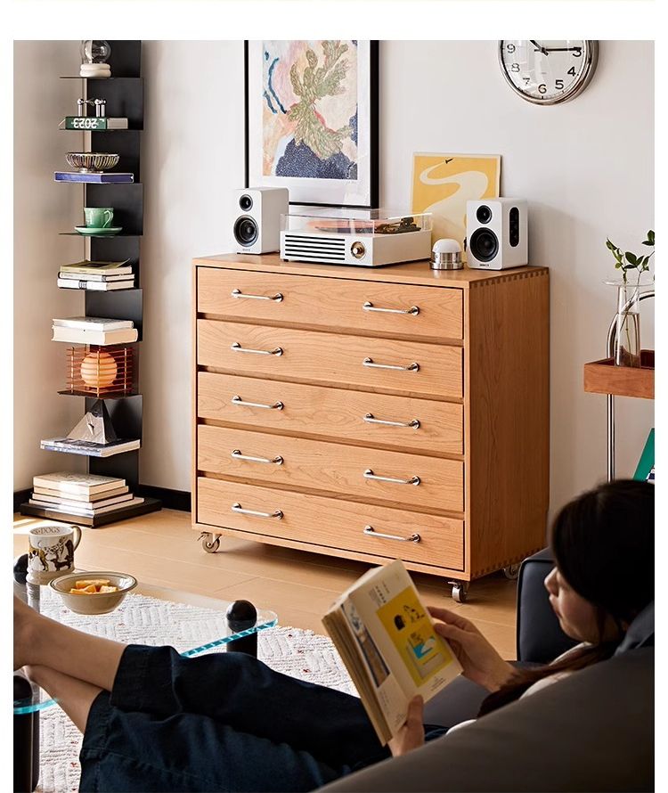 チェリー材 キャスター付き5段チェスト – CAGUUU